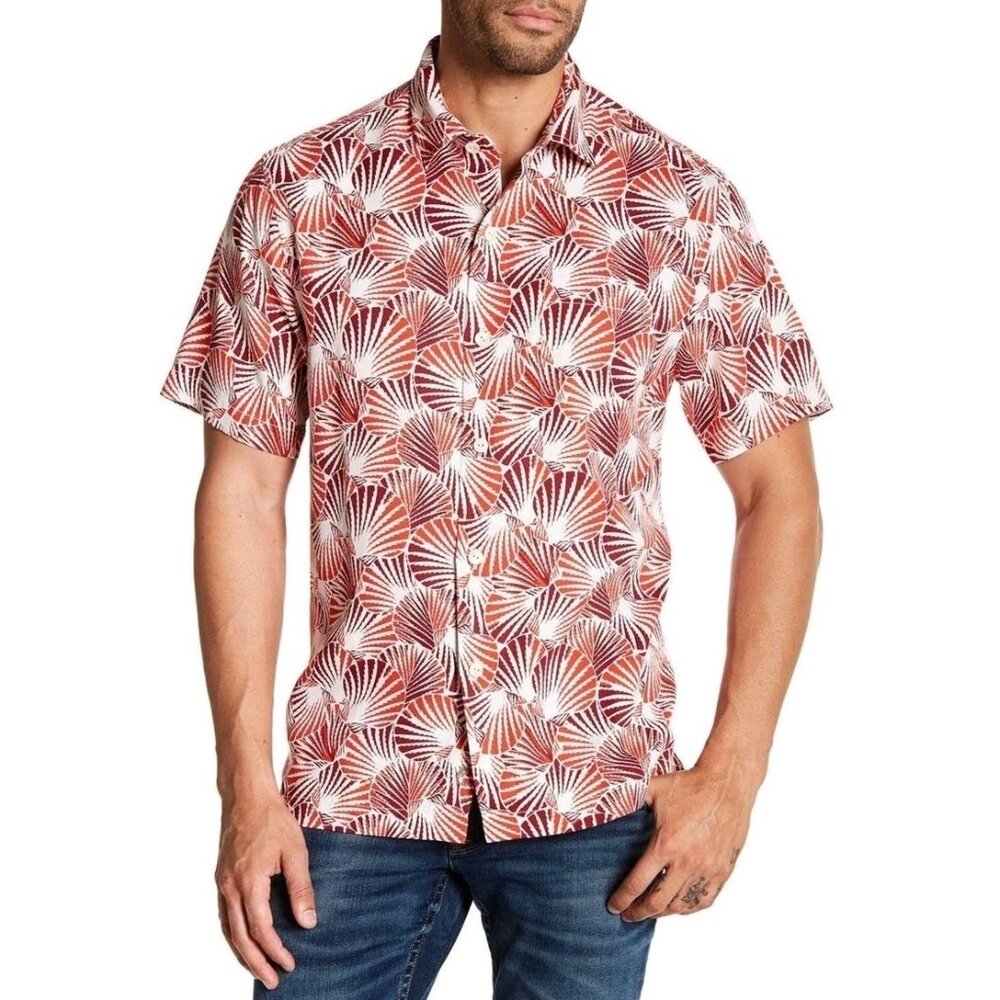 NWOT Tommy Bahama Men Red Silk Clam Print 3XL Hawaiian Camp Shirt Tropical Shell